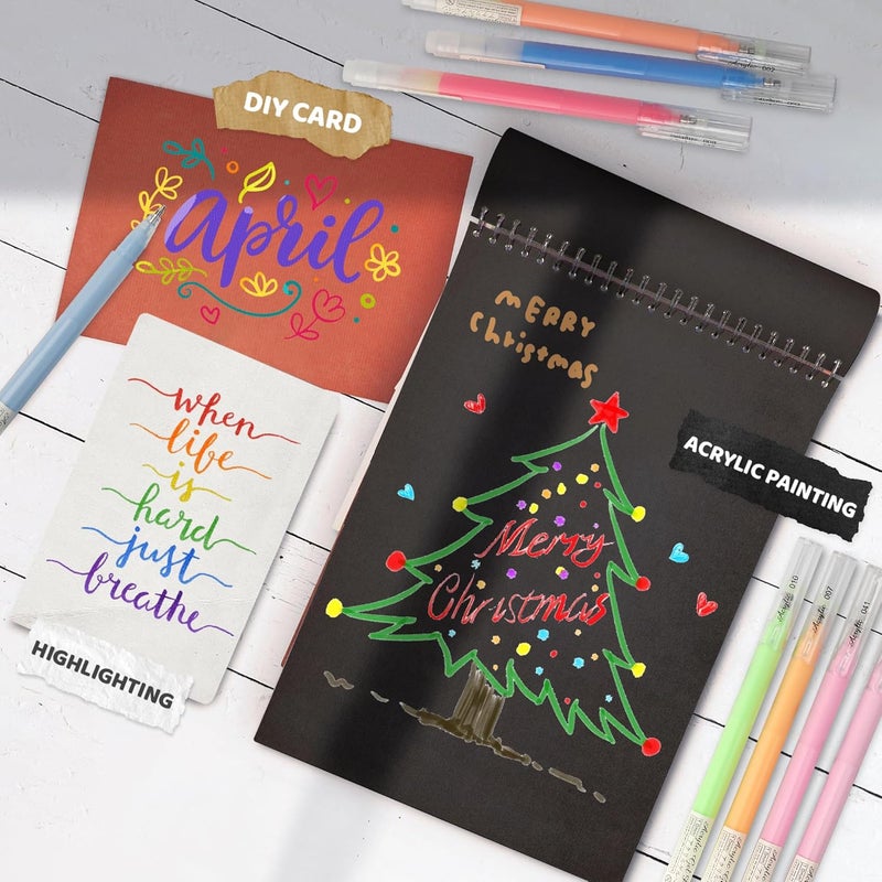 ZSCM 100 Colors 3D Acrylic Gel Pens & Black Paper Sketchbook for Drawing, 1mm Fine Point Acrylic Ink Pen, Opaque Archival Ink Pens for Black Paper Drawing, Sketching, Illustration, Card Making - Image 4